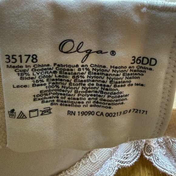 Olga Size 36DD Beige Butterscotch Lavish Lift Lace Trim Padded Underwire Bra - Picture 13 of 15